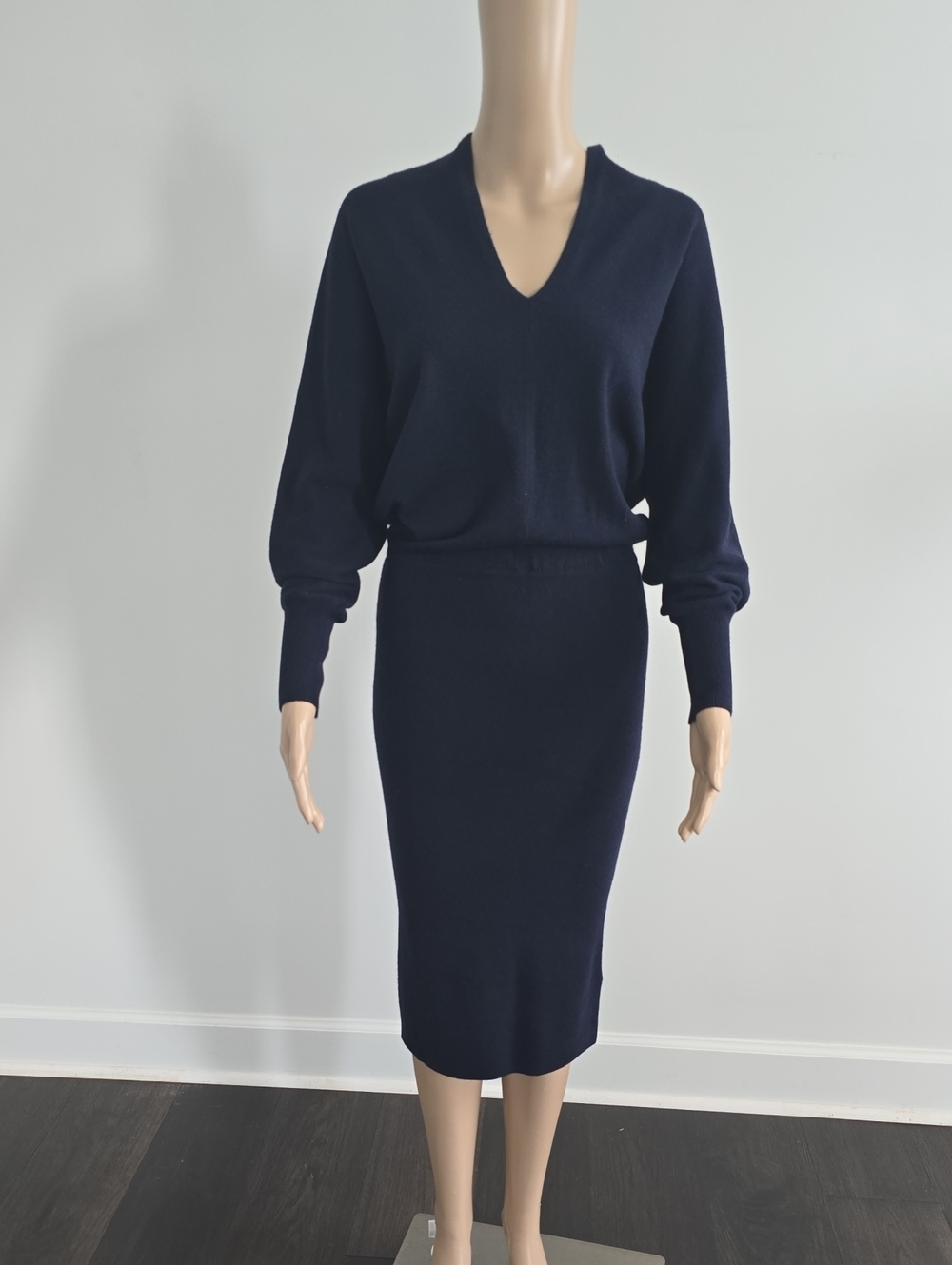 Reiss Navy Ribbed Knit Midi Skirt